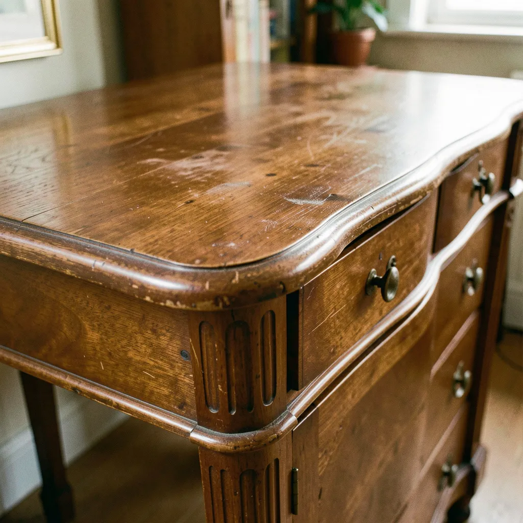 Detailed surface examination of vintage furniture